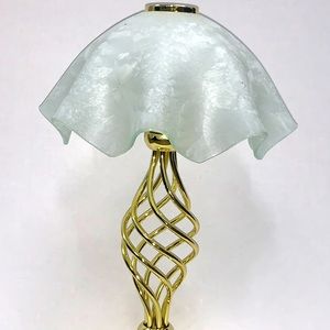 Partylite Gold Candle Holder with Glass Shade